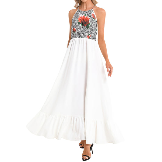 Ruffle Hem Halter Neck Maxi Dress